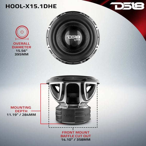 DS18 Hooligan High Excursion Subwoofer 15in 4000 Watts RMS 1 ohm DVC - HOOL-X15.1DHE - front view