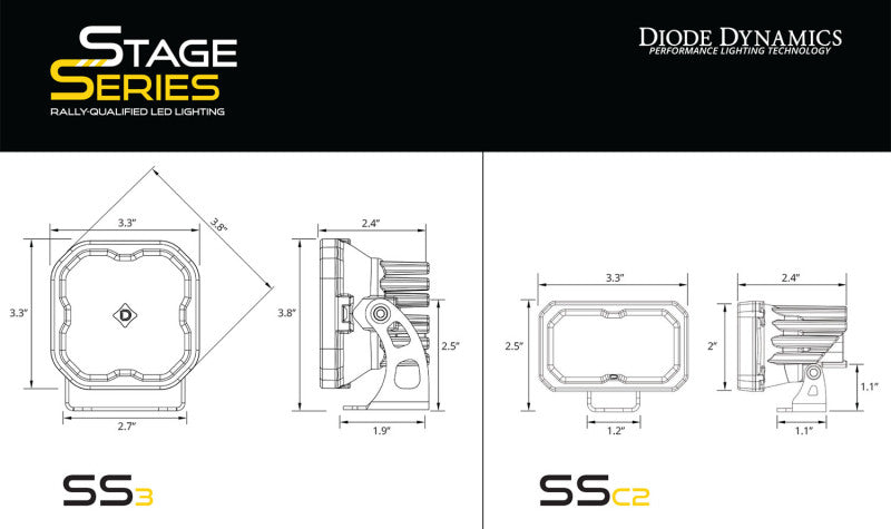 Diode Dynamics Stage Series 2in LED Ditch Light Kit for 2024+ Toyota Tacoma- Sport Yellow Combo - DD7935