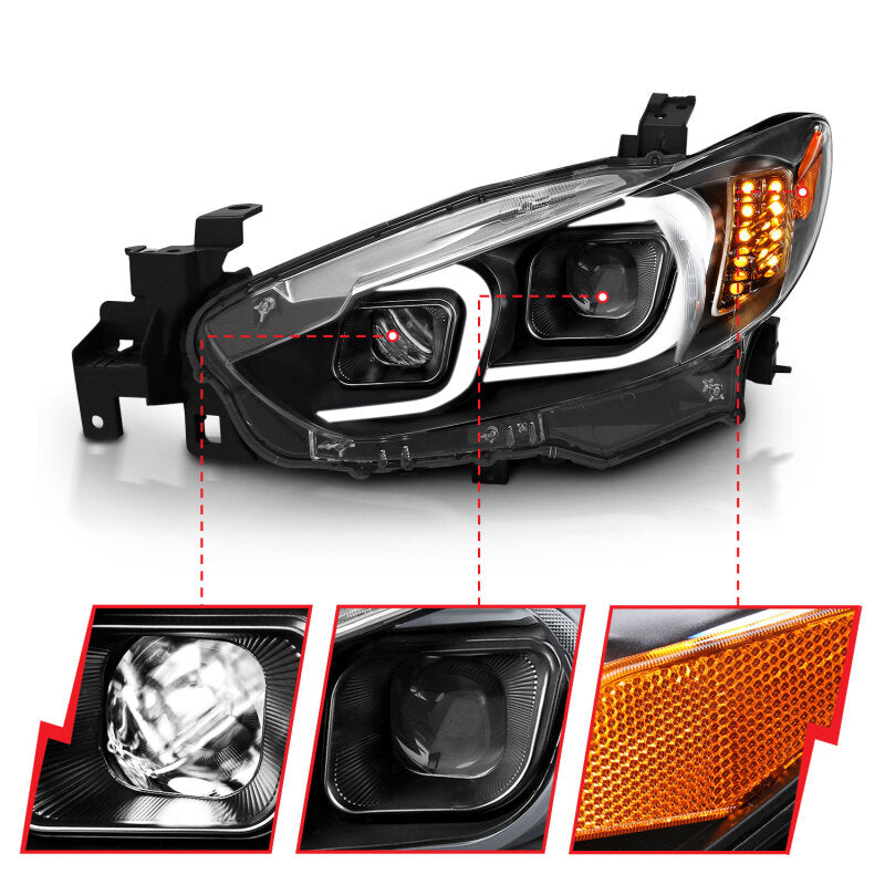 ANZO 2014-2015 Mazda 6 Projector Headlights w/ Plank Style Design Black - 121516