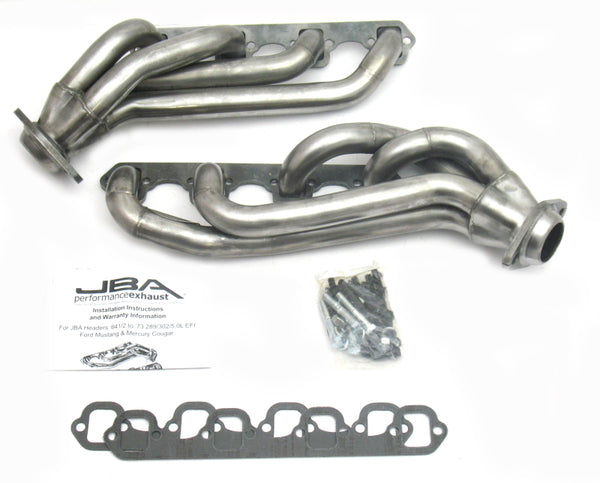 JBA 65-73 Ford Mustang 260-302 SBF w/GT40-P Heads 1-5/8in Primary Raw 409SS Mid Length Header - 1650S-2 for 1964-1973 Ford Mu