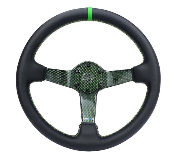 NRG Reinforced Steering Wheel (350mm) Green Carbon Fiber Center - Green Stitching & Center Mark - RST-036CF-GN - front view