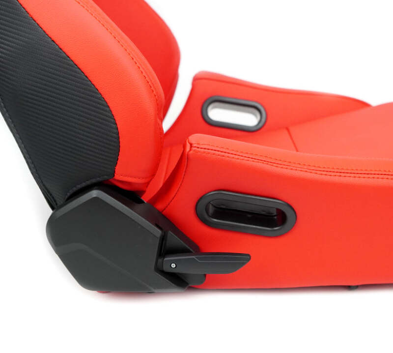 NRG Omega Reclinable Racing Seat (Pair) Red with Black Carbon Vinyl Back - RSC-750RD/BK L/R - close-up view 2 3