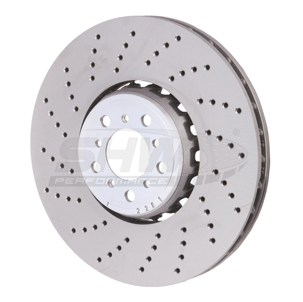 SHW 15-18 BMW X5 M 4.4L Left Front Cross-Drilled Lightweight Brake Rotor (34112284901) - BFL48501 for 2015-2019 BMW X6 - fron