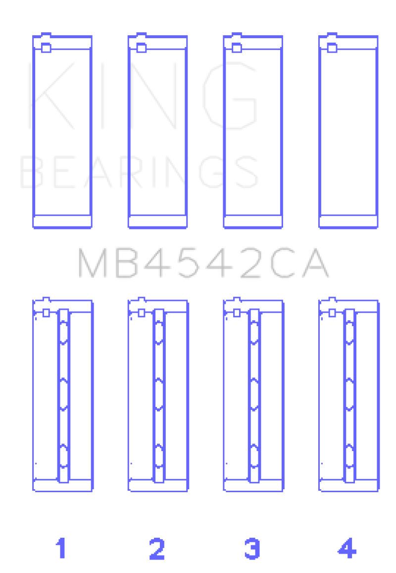 King Nissan VQ20DE, VQ25DD, VQ30DE/DD/DET, VQ35DE (Size +0.5mm) Crankshaft Main Bearing (Set of 4) - MB4542CA0.5