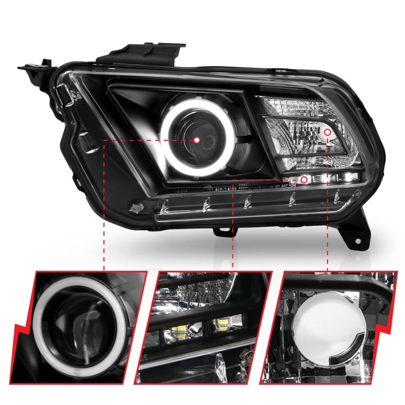 ANZO 2010-2014 Ford Mustang Projector Headlights w/ Halo Black (CCFL) - 121323