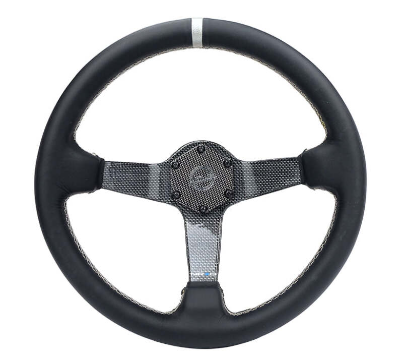 NRG Carbon Fiber Steering Wheel (350mm) Silver Carbon Fiber Center - Silver Stitching & Center Mark - RST-036CF-SL - front view
