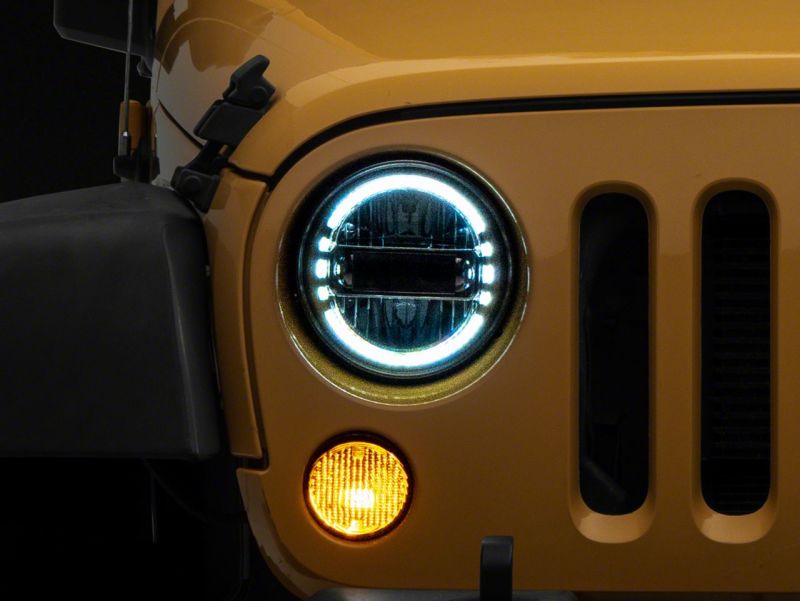 Raxiom 97-18 Jeep Wrangler TJ &amp; JK Axial 7-In LED Headlights w/ DRL- Chrome Housing (Clear Lens) - J155569