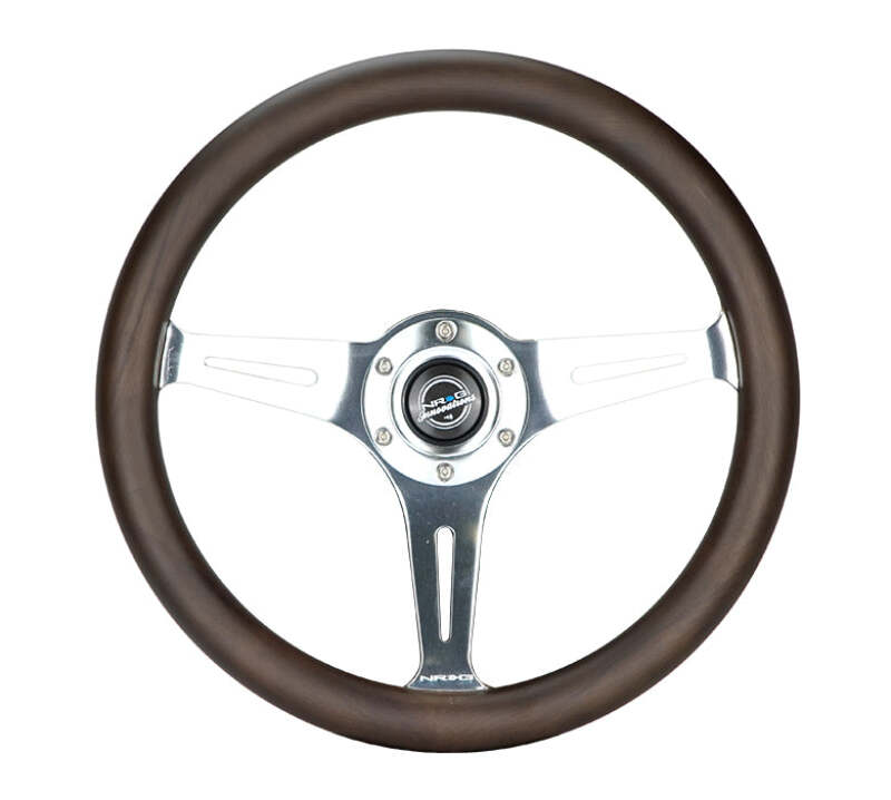 NRG Classic Wood Grain Wheel - 350mm 3 Chrome Silver Spokes Oak Color Wood - ST-015SL-OAK - front view