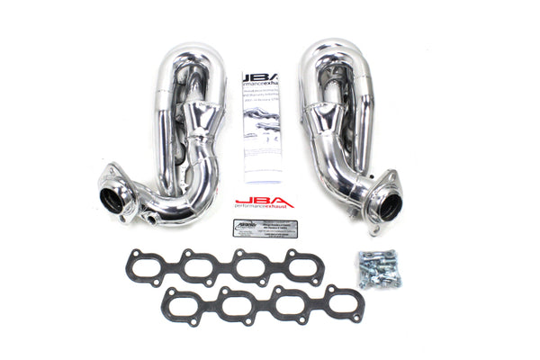 JBA 07-14 Ford GT500 5.4/5.8L 4V 1-5/8in Primary Silver Ctd Cat4Ward Header - 1695SJS for 2007-2014 Ford Mustang - front view
