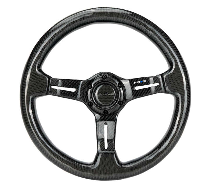 NRG Carbon Fiber Steering Wheel 350mm / 1.5in Deep Dish w/ Carbon Fiber Center Spoke - ST-010CF-CF - front view