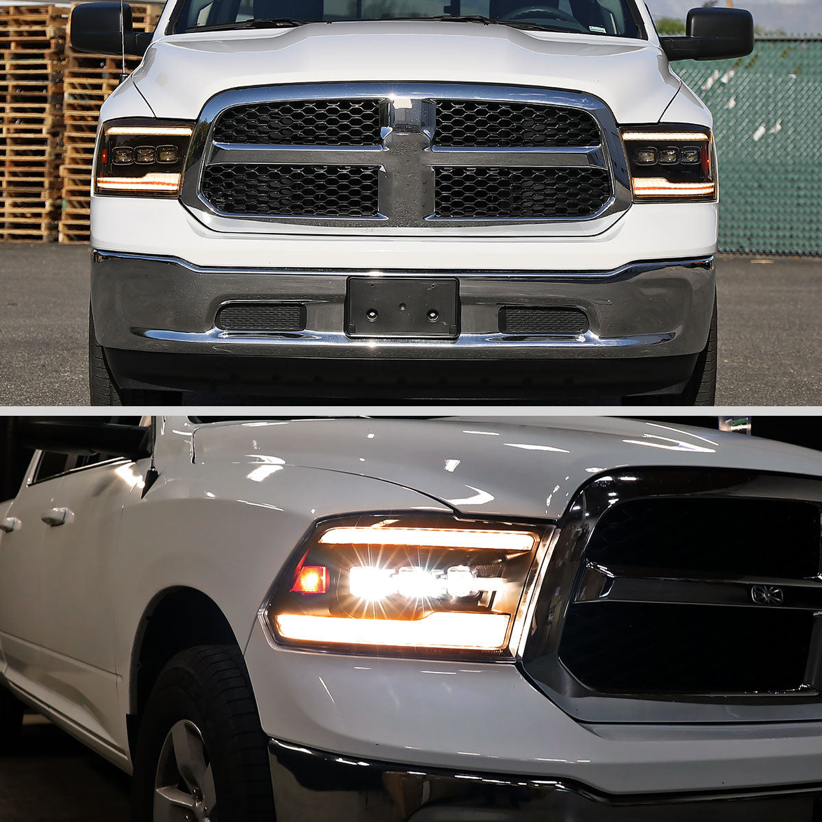Spec-D Tuning - 2009-2018 Dodge RAM 1500 / 2019 RAM Classic / 2010-2018 RAM 2500 3500 Projector Headlights w/ Amber LED Sequential Turn Signal (Matte Black Housing/Clear Lens) - 4LHE-RAM09JM-SQ-RS