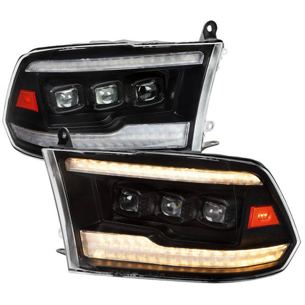 Spec-D Tuning - 2009-2018 Dodge RAM 1500 / 2019 RAM Classic / 2010-2018 RAM 2500 3500 Projector Headlights w/ Amber LED Sequential Turn Signal (Matte Black Housing/Clear Lens) - 4LHE-RAM09JM-SQ-RS