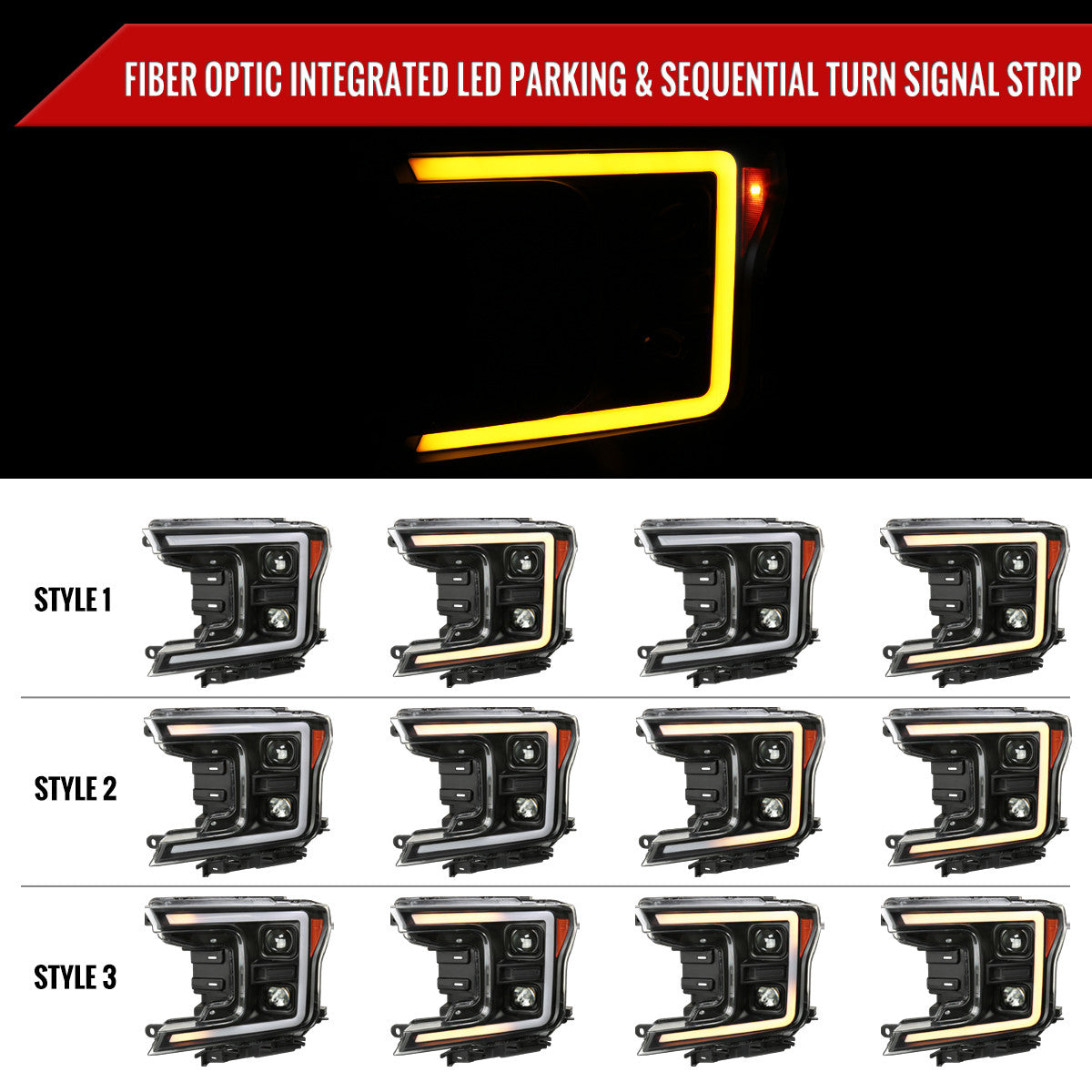 Spec-D Tuning - 2018-2020 Ford F-150 Projector Headlights w/ Amber LED Sequential Turn Signal Lights (Matte Black Housing / Clear Lens) - 4LHP-F15018JM-SQ-RS