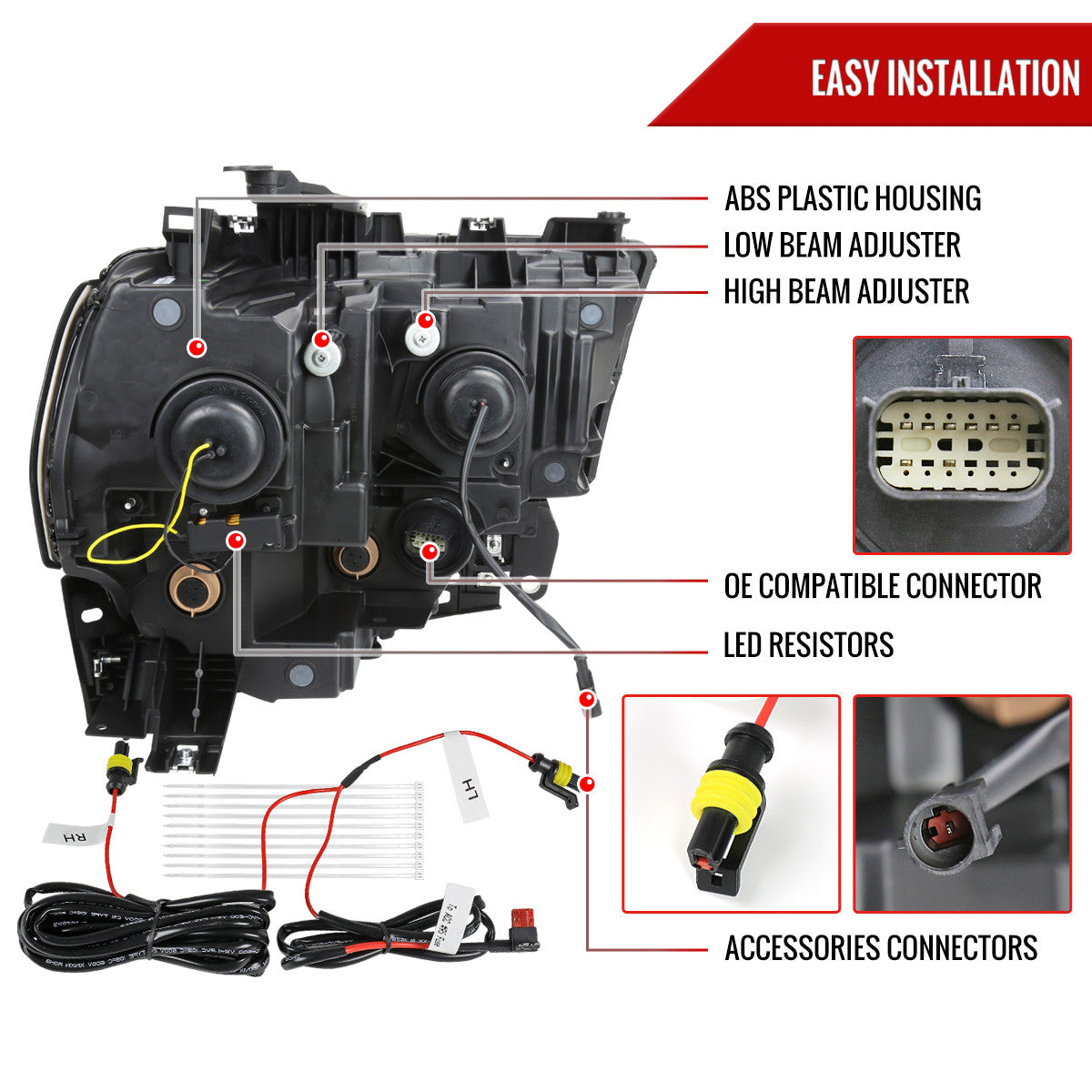 Spec-D Tuning - 2019-2024 Dodge RAM 2500/3500/4500/5500 Projector Headlights w/ Amber LED Sequential Turn Signal & Starup Animation (Matte Black Housing/Clear Lens) - 4LHP-RAM1925JM-SQ-RS