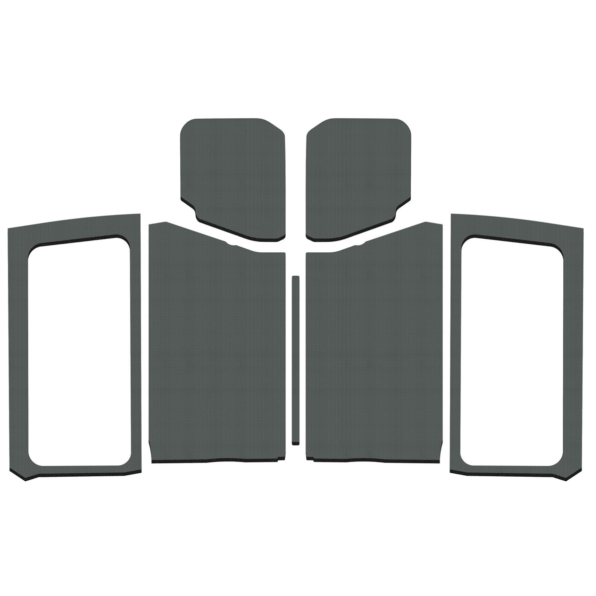 DEI 18-23 Jeep Wrangler JL 2-Door Boom Mat Complete Headliner Kit - 7 Piece - Gray - 50282 for 2018-2024 Jeep Wrangler - fron