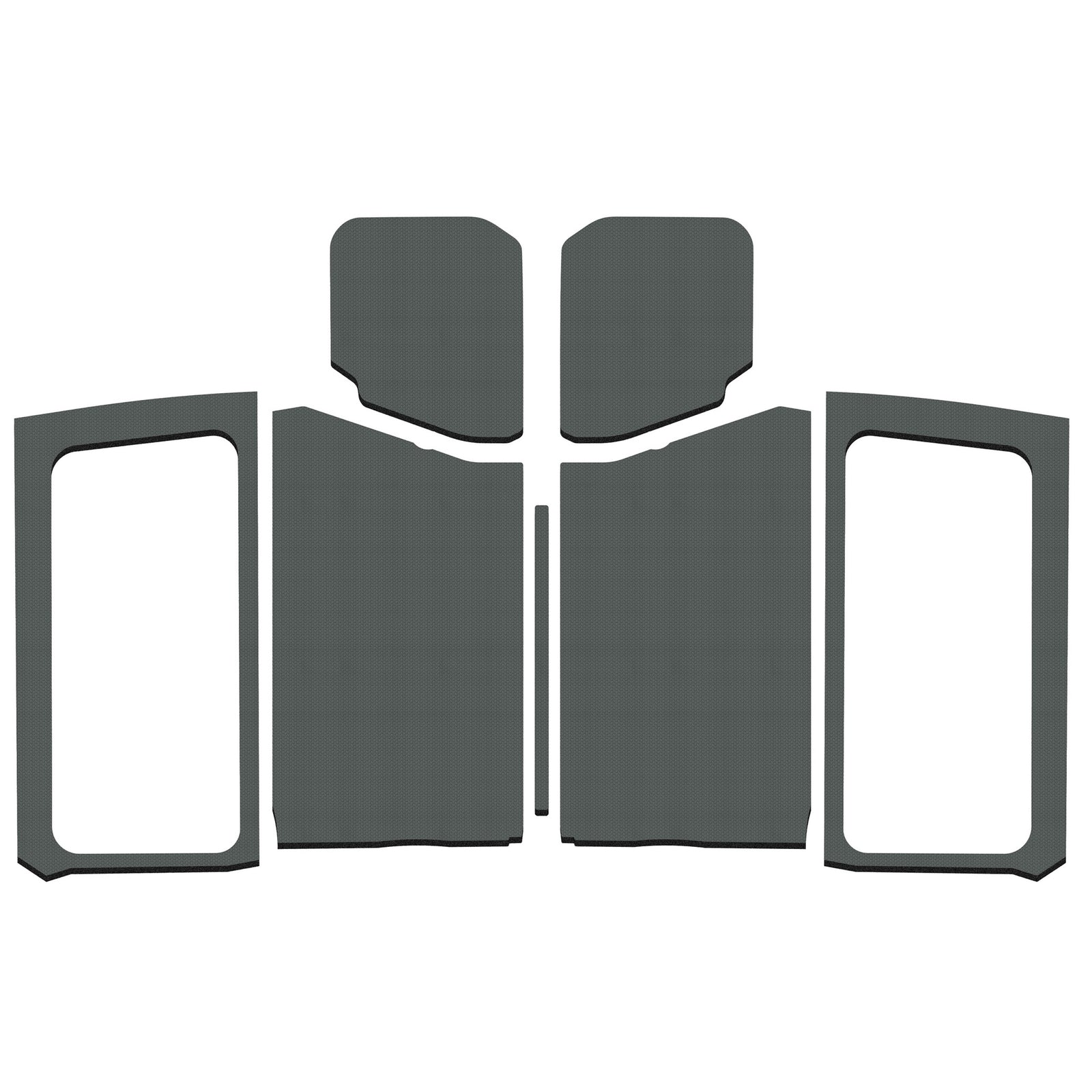 DEI 18-23 Jeep Wrangler JL 2-Door Boom Mat Complete Headliner Kit - 7 Piece - Gray - 50282 for 2018-2024 Jeep Wrangler - fron