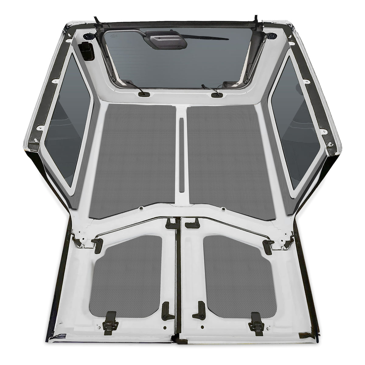 DEI 18-23 Jeep Wrangler JL 2-Door Boom Mat Complete Headliner Kit - 7 Piece - Gray - 50282 for 2018-2024 Jeep Wrangler - fron