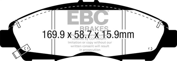 EBC 2017+ GMC Acadia (2nd Gen) 2.5L Greenstuff Front Brake Pads - DP63063 for 2017-2022 Cadillac XT5 - front view
