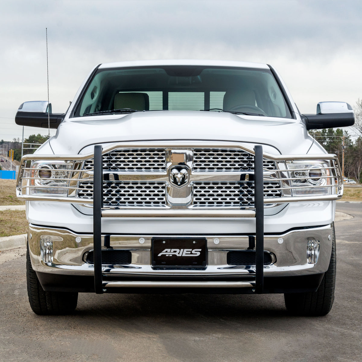 ARIES 5058-2 1-1/2-Inch Polished Stainless Steel Grille Guard, No-Drill, Select Dodge, Ram 1500