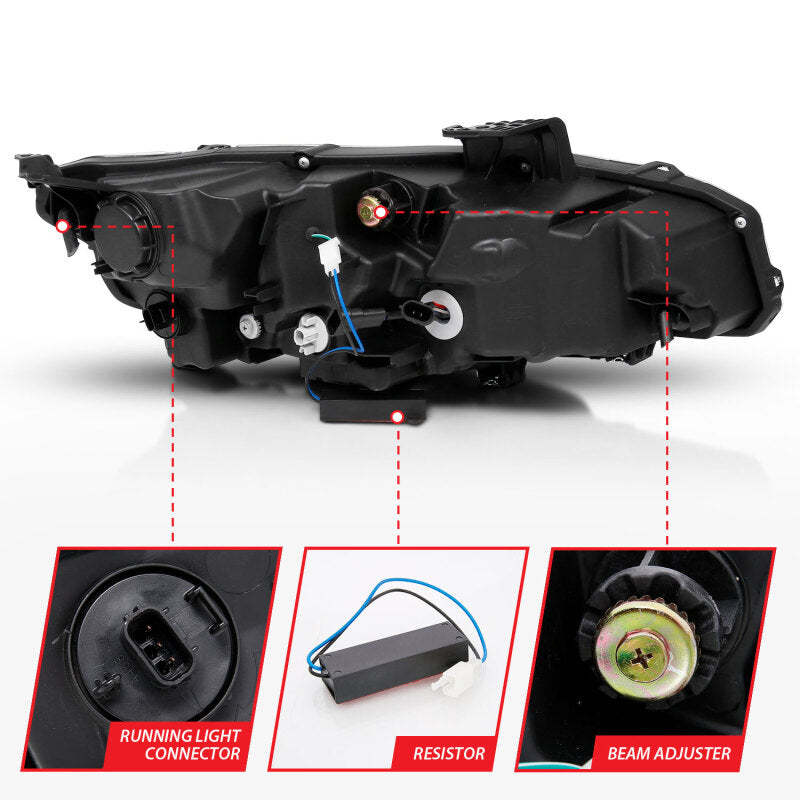 ANZO 16-17 Honda Civic Projector Headlights Plank Style Black w/Amber/Sequential Turn Signal - 121527
