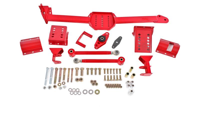 BMR 05-14 S197 Mustang Body Mount Watts Link Rod End/Poly w/ Adj. Axle Clamps - Red - WL005R