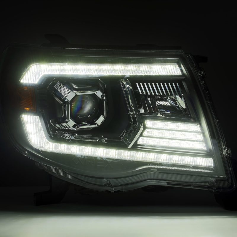 Clearance - AlphaRex 05-11 Toyota Tacoma LUXX LED Projector Headlights Plank Style Alpha Black w/Activ Light/DRL