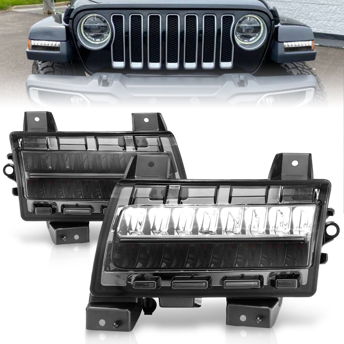 ANZO 2018-2021 Jeep Wrangler LED Side Markers Chrome Housing Smoke Lens w/ Seq. Signal Sport Bulb - 511085 for 2018-2025 Jeep