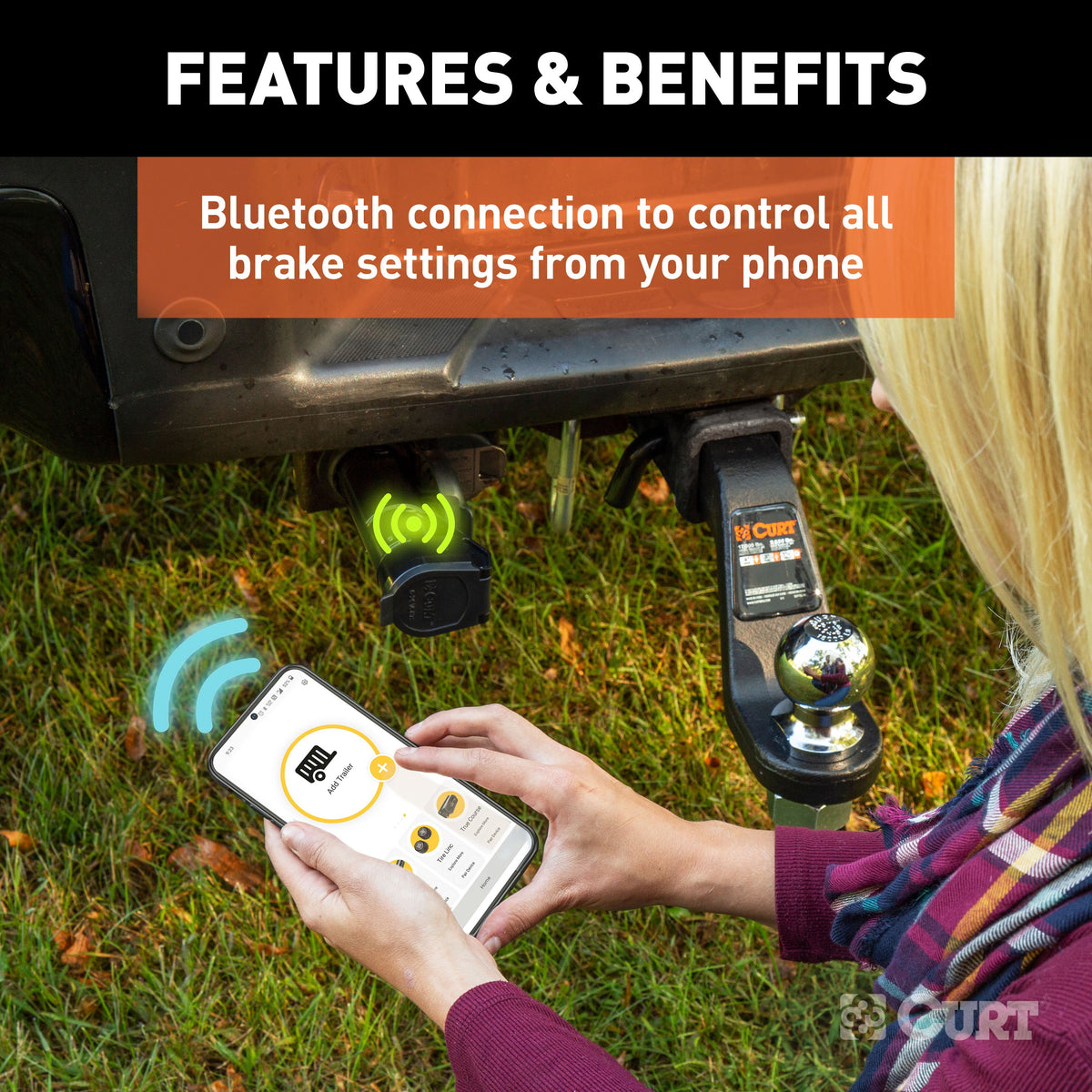 CURT 51180 Echo Mobile Electric Trailer Brake Controller with Bluetooth® Enabled Smartphone Connection, Proportional