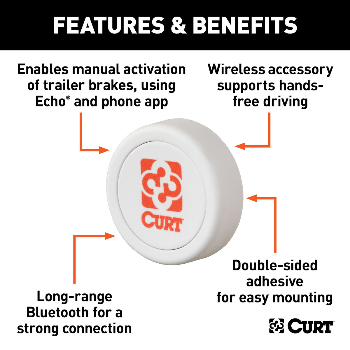 CURT 51189 Manual Override Bluetooth® Button for Echo Trailer Brake Controllers, Powered by Flic