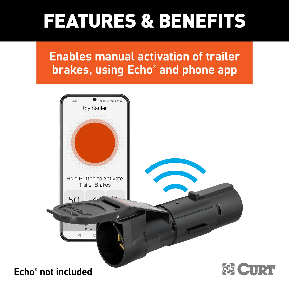 CURT 51189 Manual Override Bluetooth® Button for Echo Trailer Brake Controllers, Powered by Flic