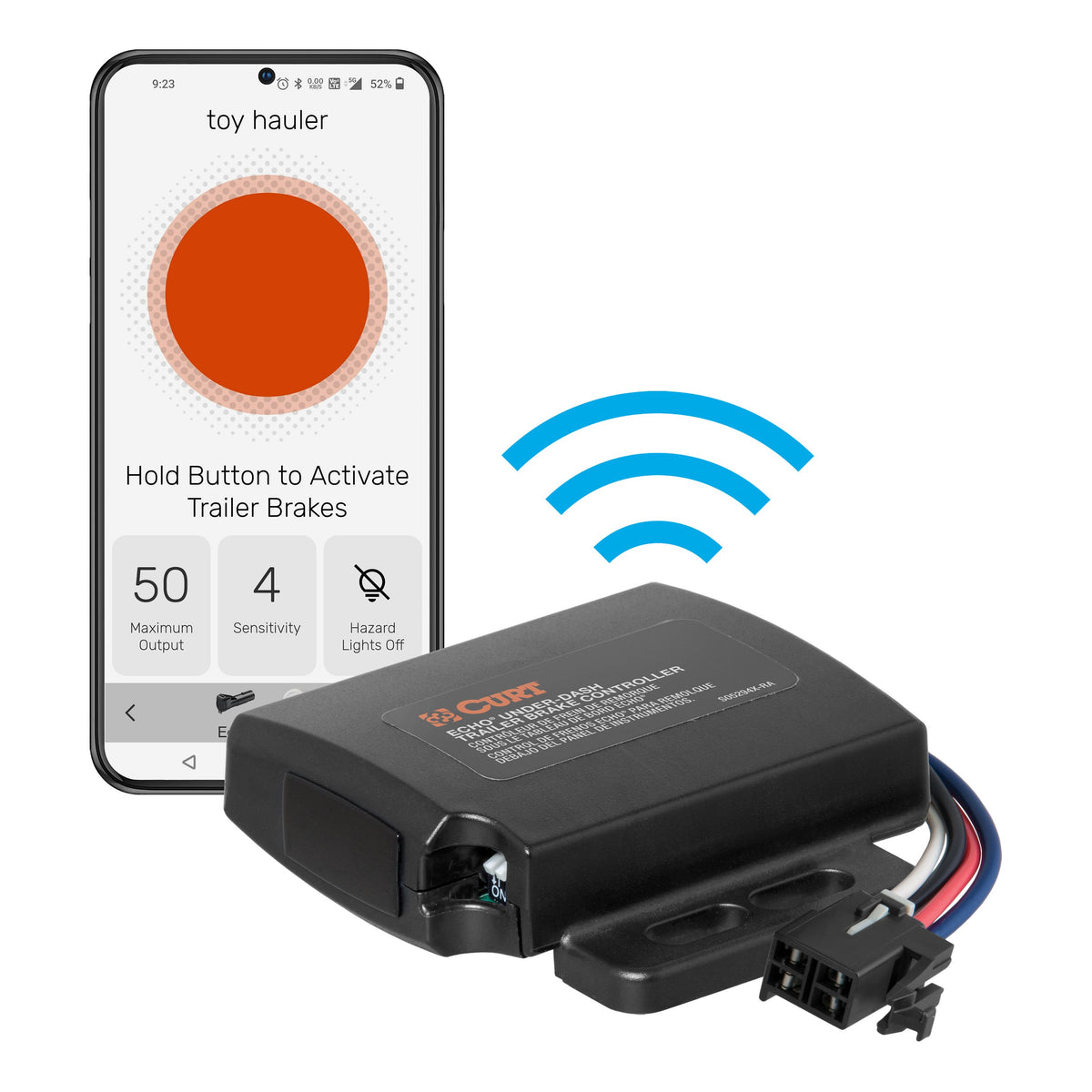 CURT 51190 Echo Under-Dash Electric Trailer Brake Controller with Bluetooth® Enabled Smartphone Connection, Proportional