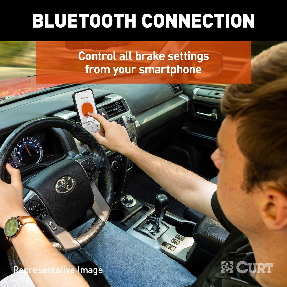 CURT 51190 Echo Under-Dash Electric Trailer Brake Controller with Bluetooth® Enabled Smartphone Connection, Proportional