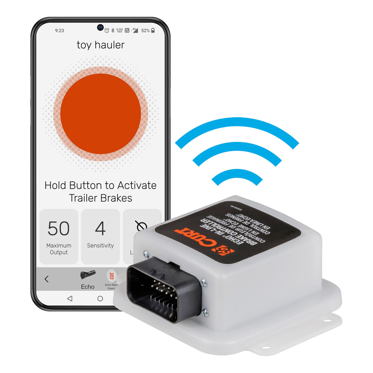 CURT 51200 Echo In-Line Electric Trailer Brake Controller with Bluetooth® Enabled Smartphone Connection, Proportional