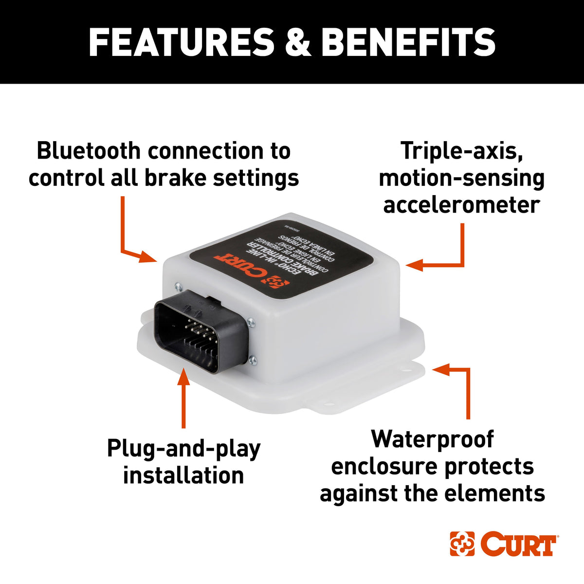 CURT 51200 Echo In-Line Electric Trailer Brake Controller with Bluetooth® Enabled Smartphone Connection, Proportional