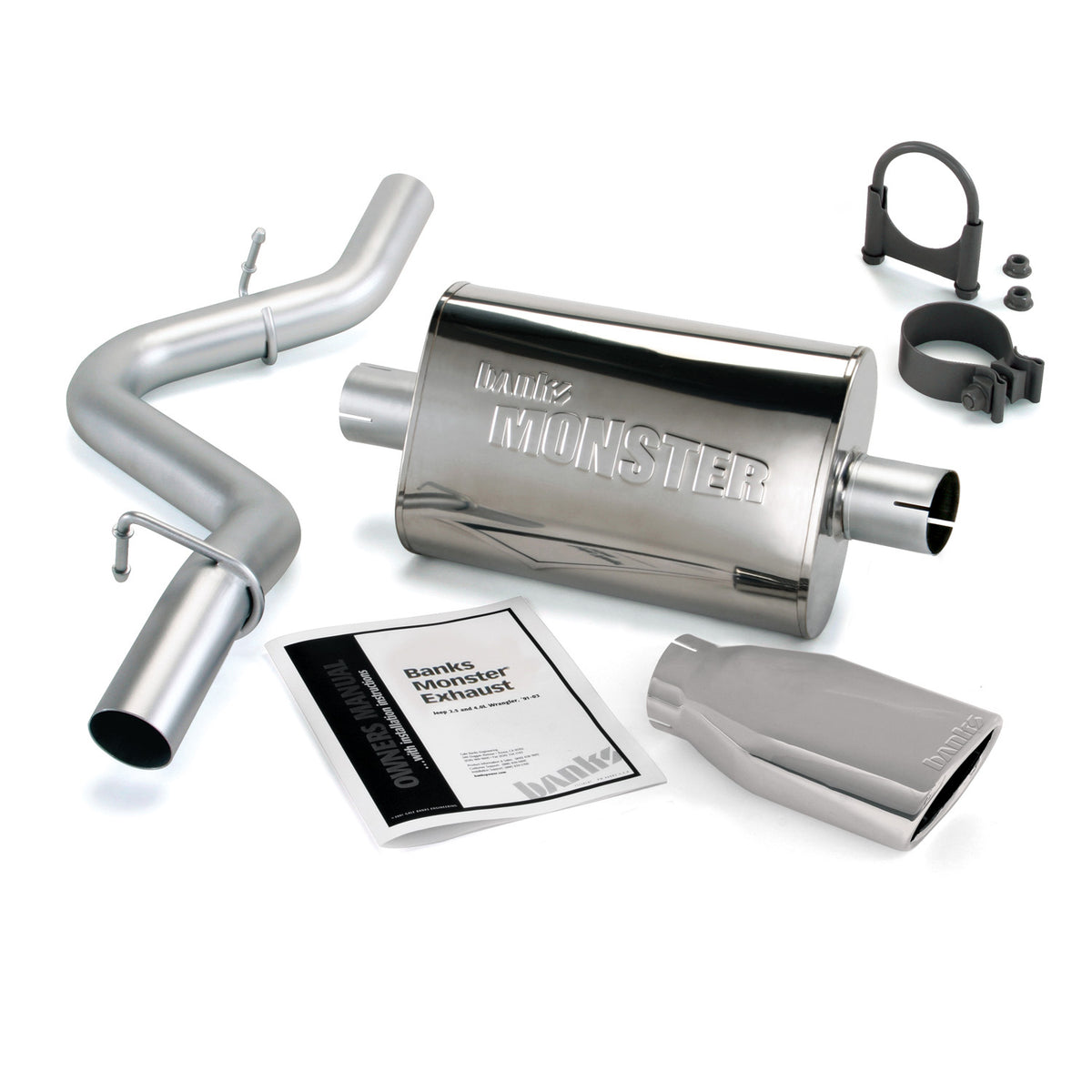 Banks Power 97-99 Jeep 2.5/4.0L Wrangler Slip Fit Cat Monster Exh Sys - SS Single Exh w/ Chrome Tip - 51312