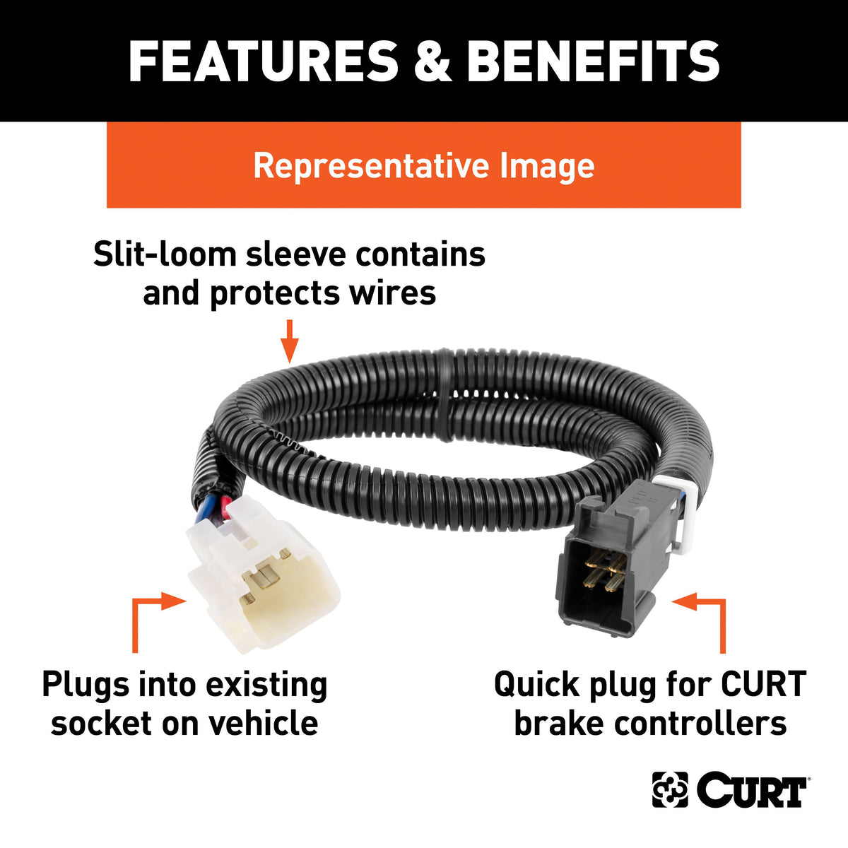 CURT 51333 Quick Plug Electric Trailer Brake Controller Wiring Harness, Fits Select Dodge Ram 1500, 2500, 3500, Dakota, Durango, Chrysler Aspen