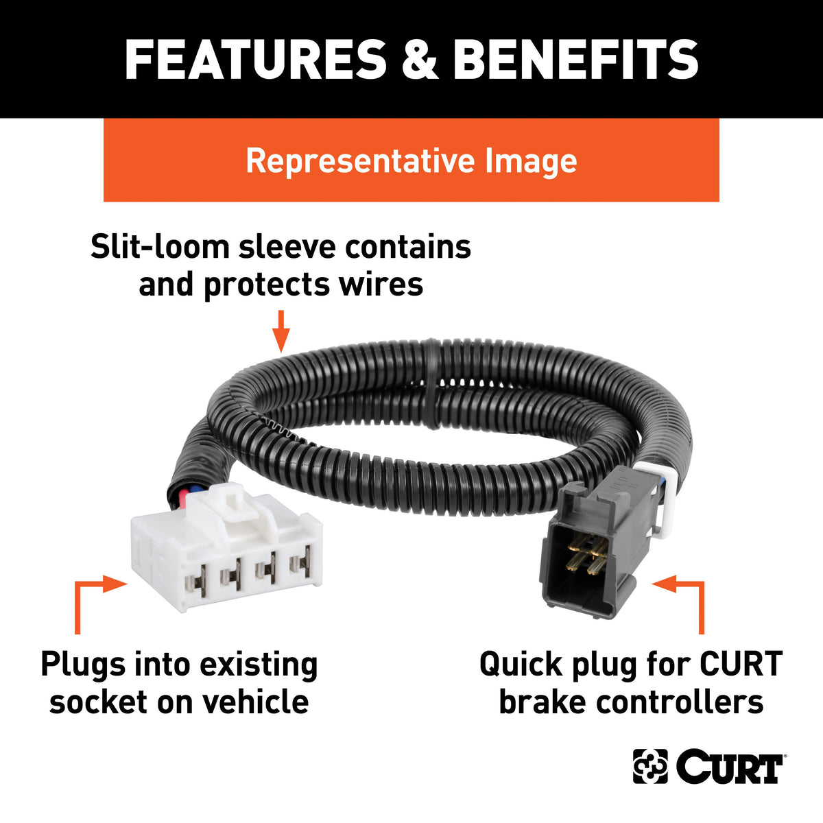 CURT 51353 Quick Plug Electric Trailer Brake Controller Wiring Harness, Fits Select Chevy Silverado, Suburban, Tahoe, GMC Sierra, Yukon, Escalade, Hummer