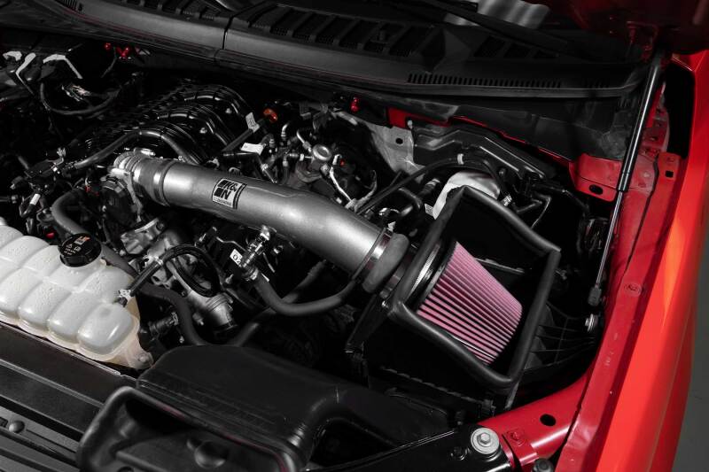 K&N 18-24 Ford F150 3.3L V6 Performance Air Intake System w/ Red Air Filter - 77-2619KC for 2018-2025 Ford F 150 - angle view