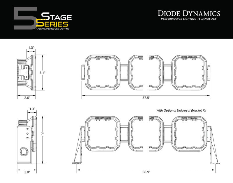 Diode Dynamics SS5 Pro Universal CrossLink 6-Pod Lightbar - White Driving - DD7256