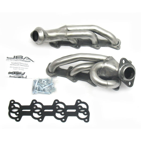 JBA 04-08 Ford F-150 4.6L 2V 1-1/2in Primary Raw 409SS Cat4Ward Header - 1687S for 2004-2008 Ford F 150 - front view