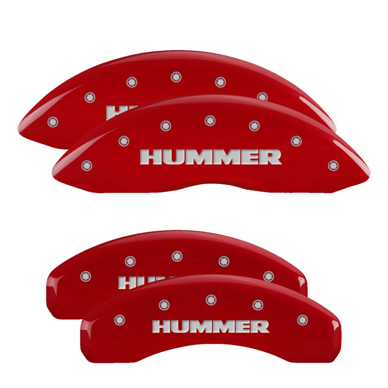 MGP 4 Caliper Covers Engraved Front &amp; Rear Hummer Red finish silver ch - 52002SHUMRD
