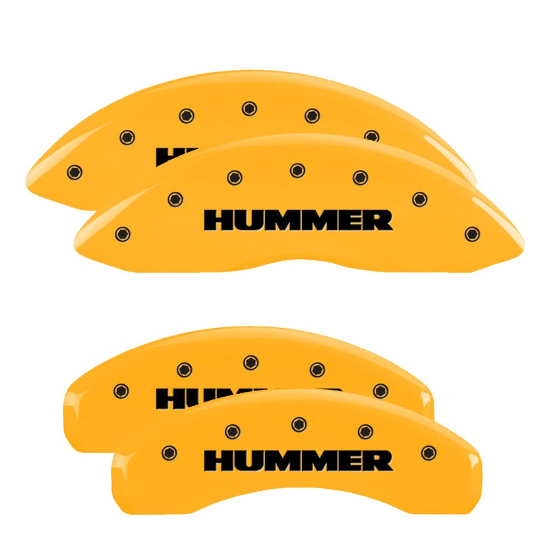 MGP 4 Caliper Covers Engraved Front &amp; Rear Hummer Yellow Finish Black Char 2005 Hummer H2 - 52002SHUMYL
