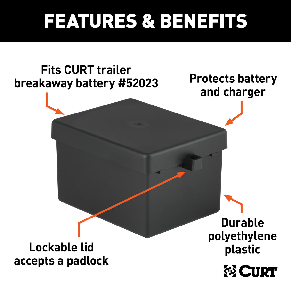 CURT 52030 5-Inch x 3-1/4-Inch x 3-7/8-Inch Lockable Breakaway Battery Case