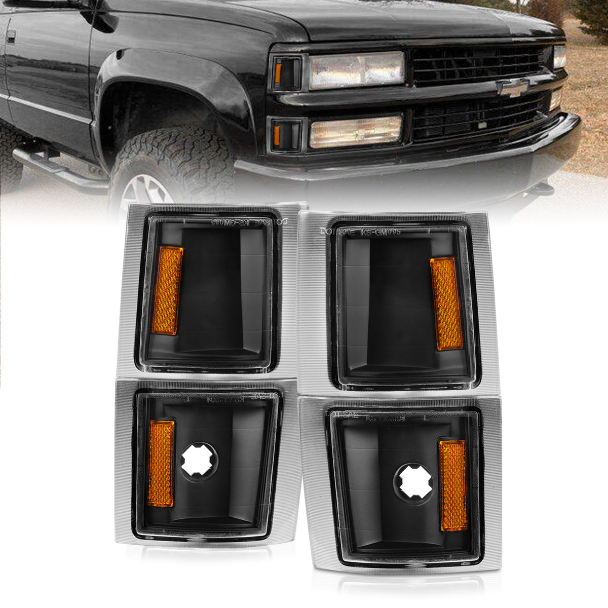 ANZO 1994-1998 Chevrolet Blazer Corner Lights Black Housing Clear Lens w/ Amber Reflector - 521042 for 1994-2000 Chevrolet C2