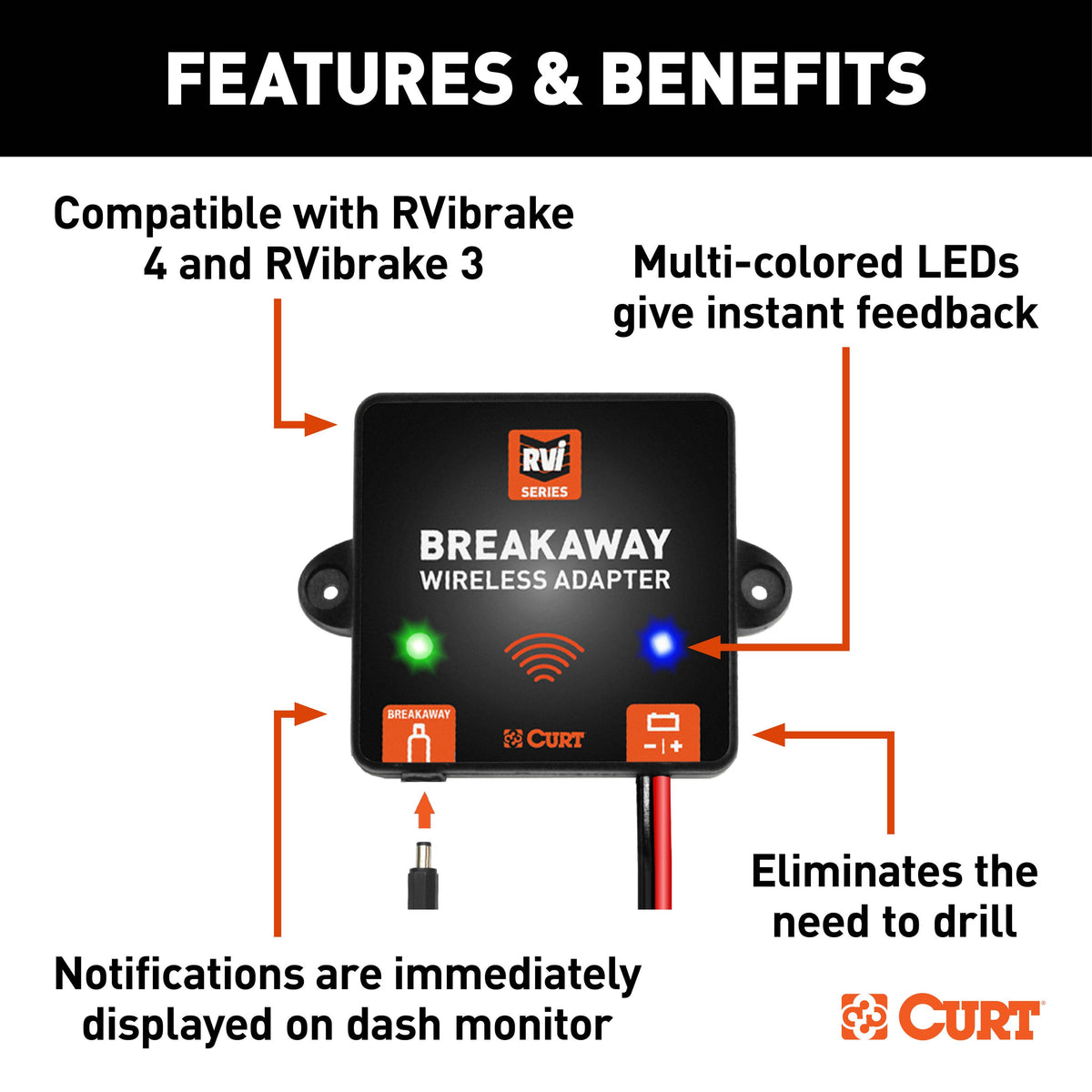 CURT 52205 Breakaway Wireless Adapter for RVibrake 3 and RVibrake 4