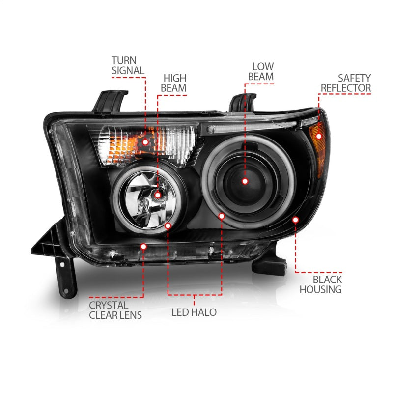 ANZO 2007-2013 Toyota Tundra Projector Headlights w/ Halo Black (CCFL) - 111174