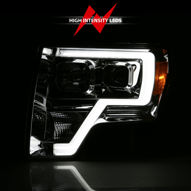 ANZO 2009-2014 Ford F-150 Projector Headlight Plank Style Chrome Amber - 111444