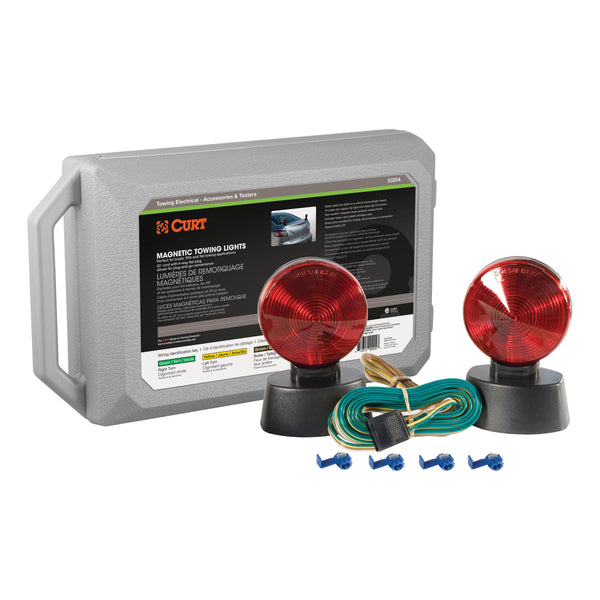 CURT 53204 Magnetic Trailer Lights for Dinghy Towing, 4-Pin Flat Plug, Stop Tail Turn, Storage Case