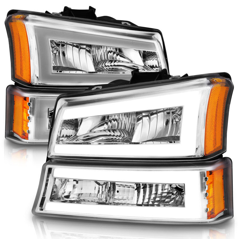 ANZO 2003-2006 Chevrolet Silverado 1500 Crystal Headlights w/ Light Bar Chrome Housing - 111502