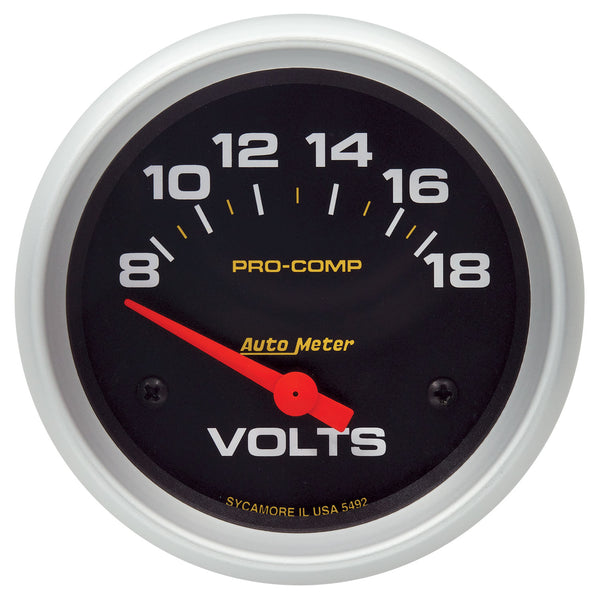 Autometer Pro Comp 8-18 Volts Short Sweep Electronic Voltmeter Gauge - 5492